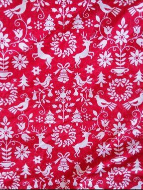Handmade Scandinavian Christmas Cloth Napkins, Red and White Nordic Folk Art